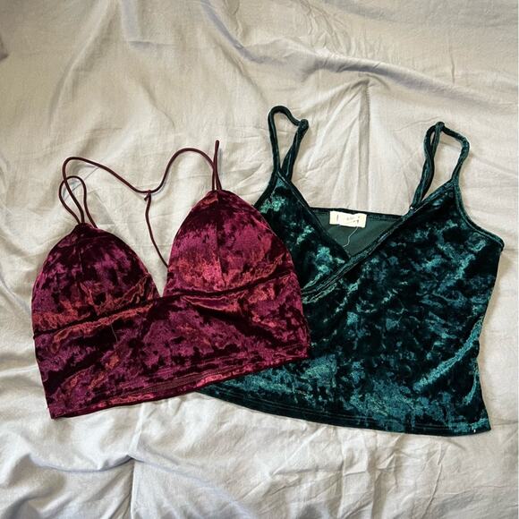 Flawed Bundle 2 Velvet Velour Cropped Tanks Womens Small‎ Medium Green Burgundy - Picture 1 of 7